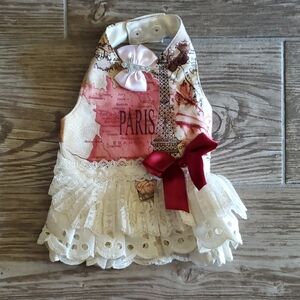 Homemade Elegant Parisian Dog Dress with Lace and Bows Sz X Small